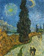 Vincent Van Gogh Road with Cypress and Star Spain oil painting artist